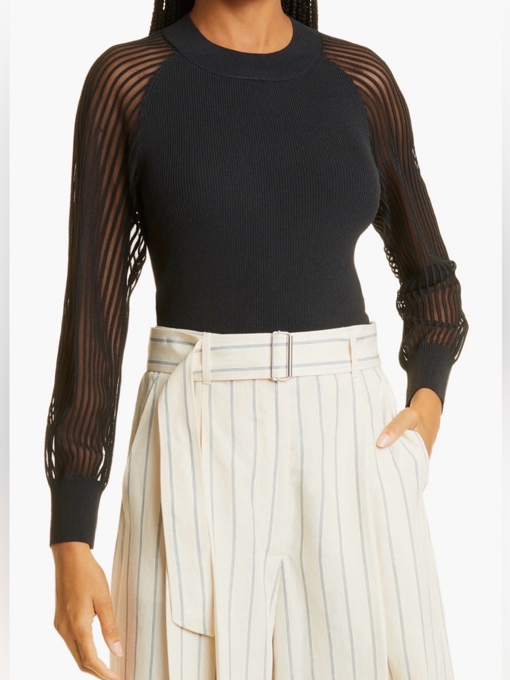 Club Monaco Black Sheer-Paneled Knit Pullover Women’s M